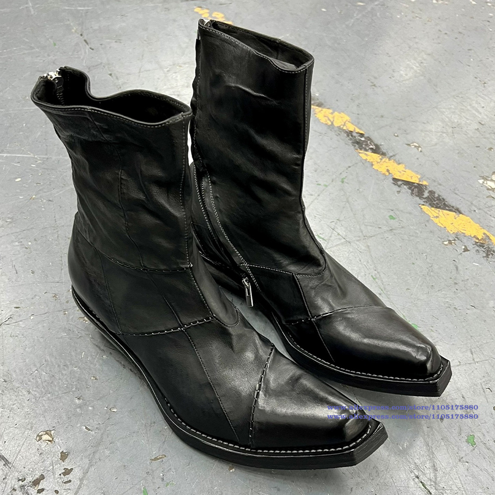Men'S Shoes Zipper - Stivali da uomo in pelle nera