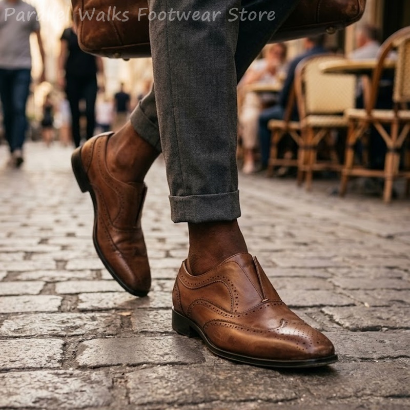 Men Shoes Formal - Scarpe Brogue da Uomo in Pelle