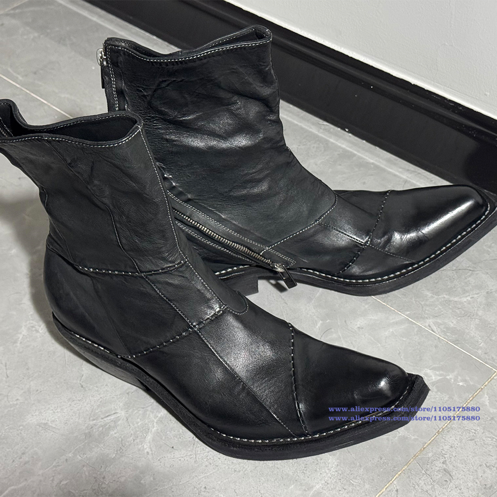 Stivali da uomo in pelle nera  - Men'S Shoes Zipper recensione e prezzo