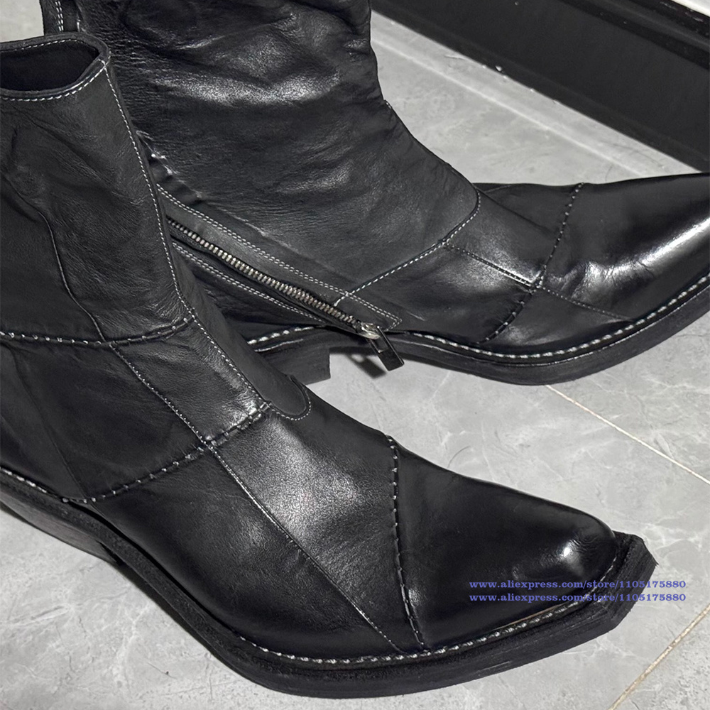 Stivali da uomo in pelle nera  - Men'S Shoes Zipper recensione e prezzo